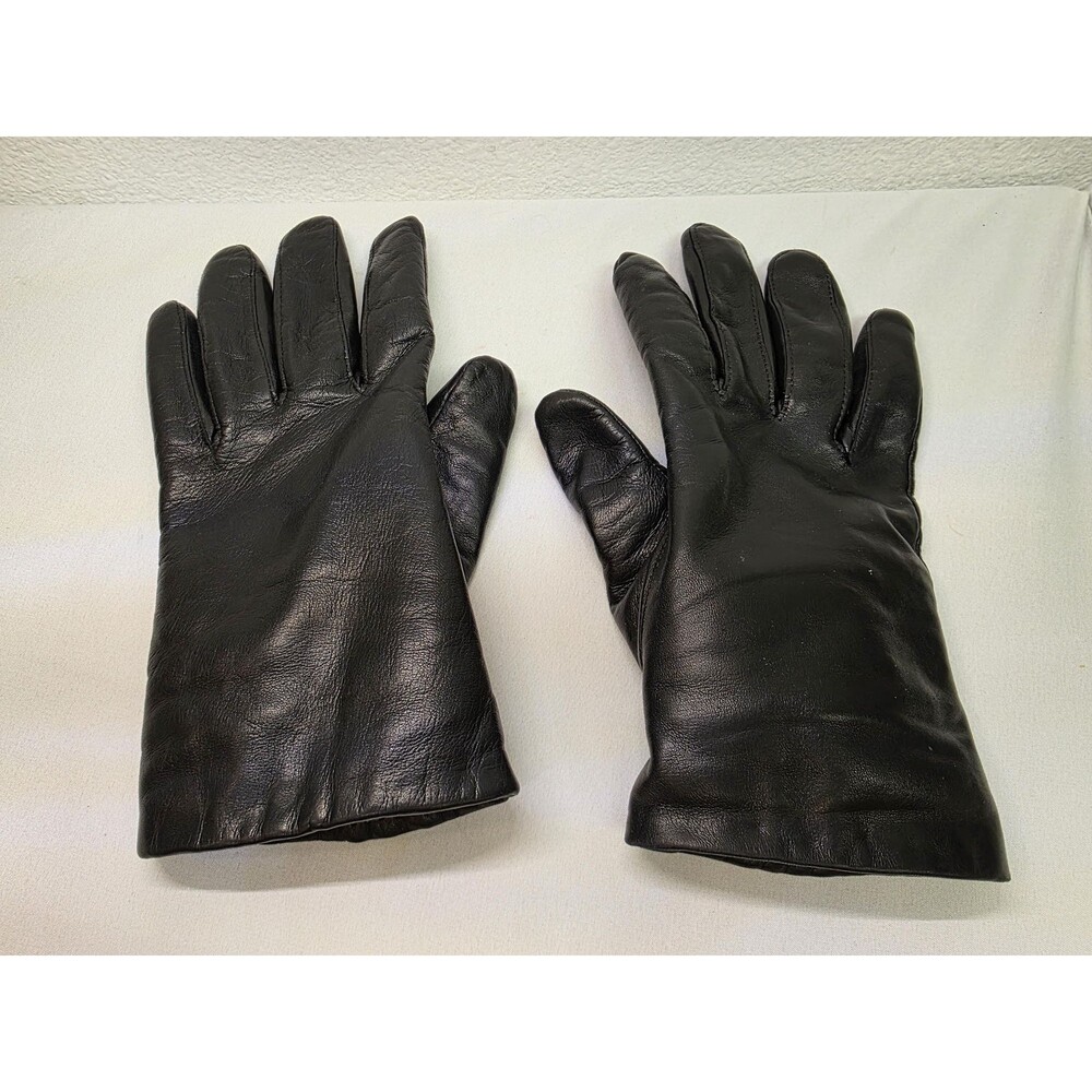 Vintage Black Leather Gloves Size 7.5 Retro Unisex Gloves, Genuine Leather